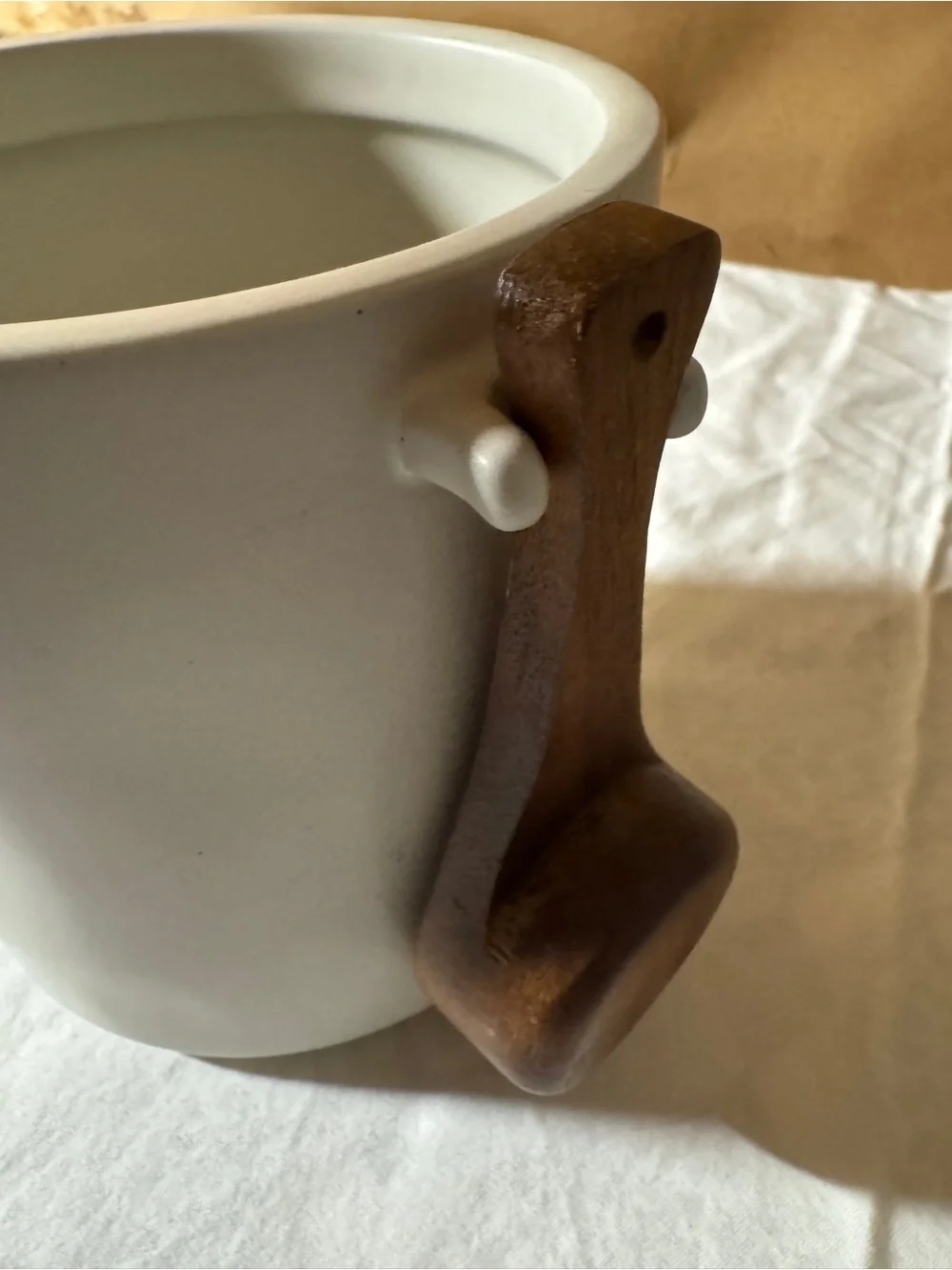 Rustic White Coffee Canister with Wooden Lid